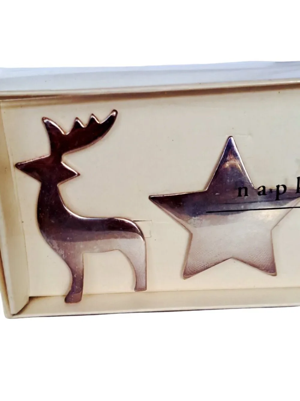 4 Pier 1 Imports Christmas Silver Plated Napkin Rings Star Tree Snowflake Deer